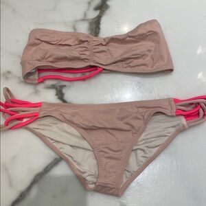 Eberjey Pink Bandeau Bikini Set with Neon Pink Straps